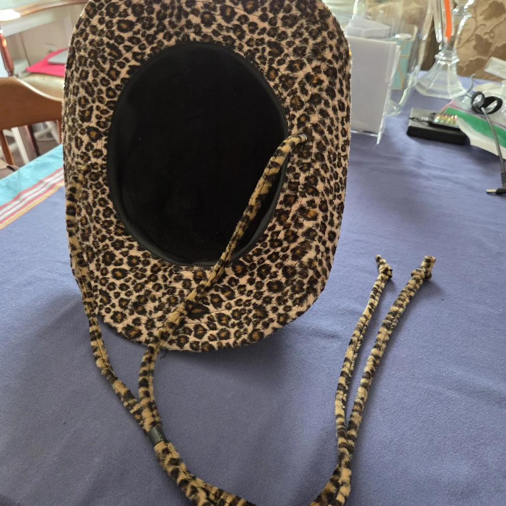 Wide Brim Leopard Print Hat with Secure Chin Strap Earthy Fall Colors